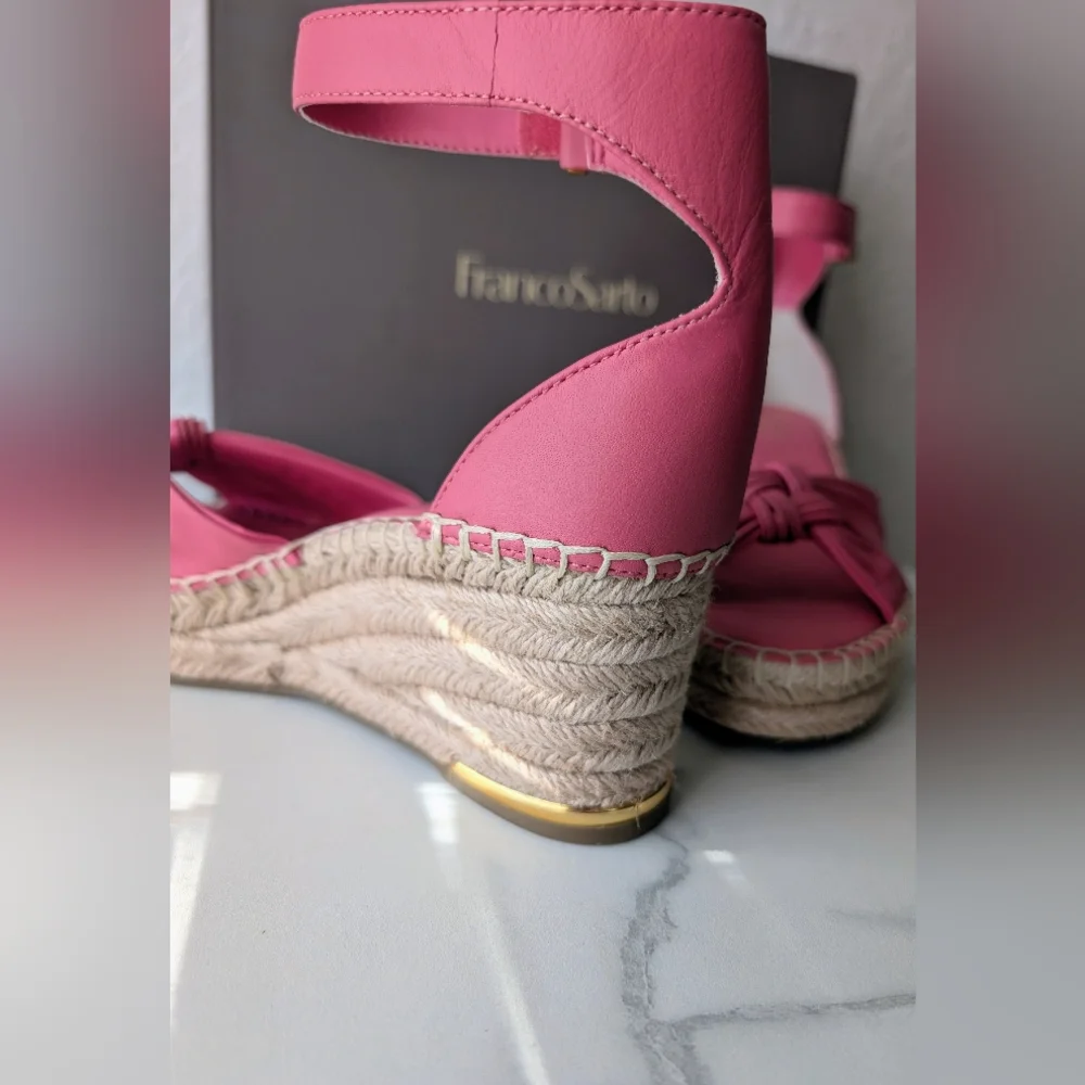 Franco Sarto Pink Espadrille Wedge Sandals Knot Front Ankle Strap Size 8 New